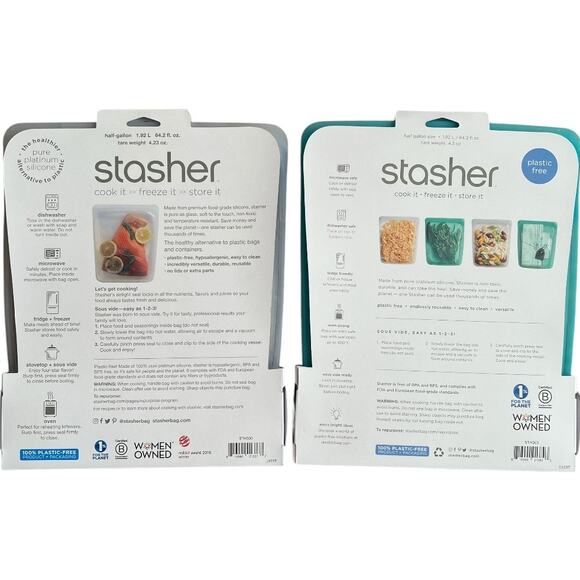 2-Piece Set STASHER Aqua/Clear Reusable Food Storage Bags, 8.5"x"10.25x"1.5" - Picture 4 of 10
